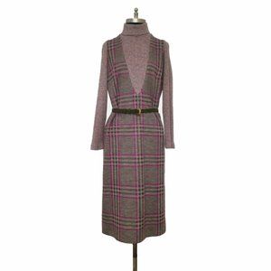 Vtg 70's Textured Knit Belted Shift Dress M